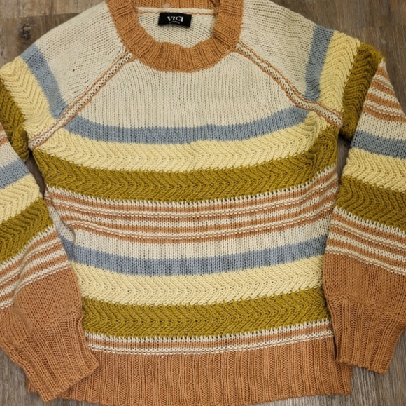 Vici Raglan Sleeve Knit Sweater Mustard Multi Size XSMALL (Oversized) - Picture 3 of 9